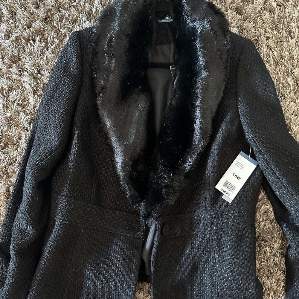 Chic Black Faux Fur Collar Jacket